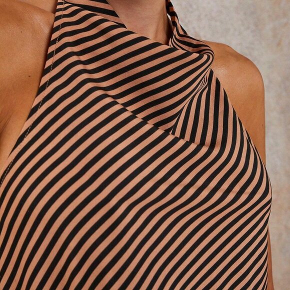 Multicolor Sexy Women's Elegant Resort Striped Halter top and pants 2 piece Set - Picture 7 of 7